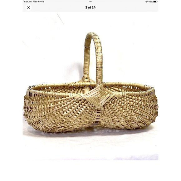 Vtg Hand Woven Blonde Split Oak Butt Egg Linen Antq Basket 19x13” Primitive USA - Picture 3 of 16